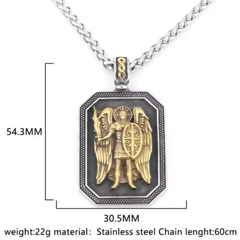 Silver & Gold Necklace Archangel St. Michael Christian Catholic Faith Stainless